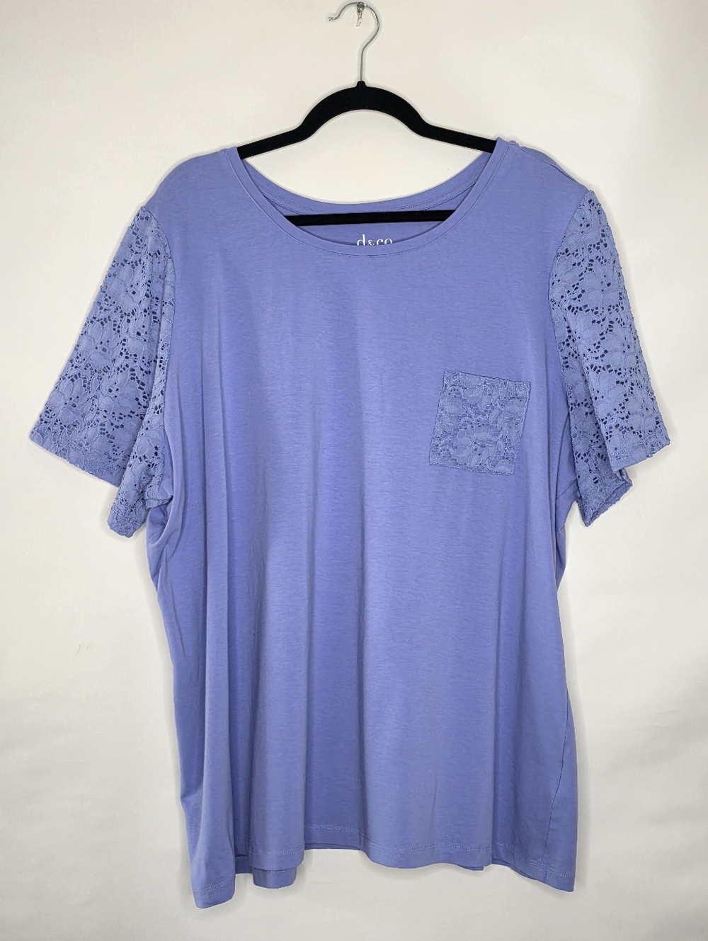 Plus Size D&CO Lace Sleeve Cotton Stretch Top 3X Casual Spring Pullover Pocket